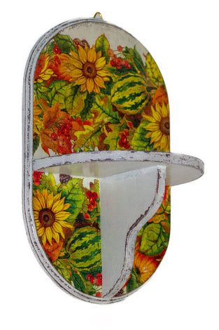 Etajera lemn cu decor de toamna