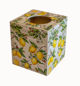 Cutie de servetele patrata decorata cu lamai.