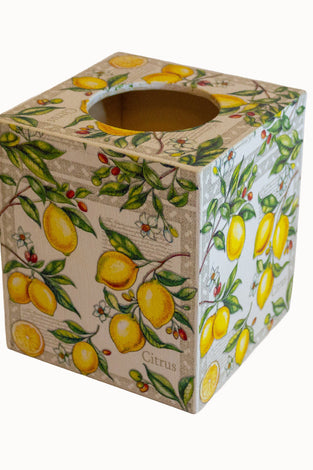 Cutie de servetele patrata decorata cu lamai.