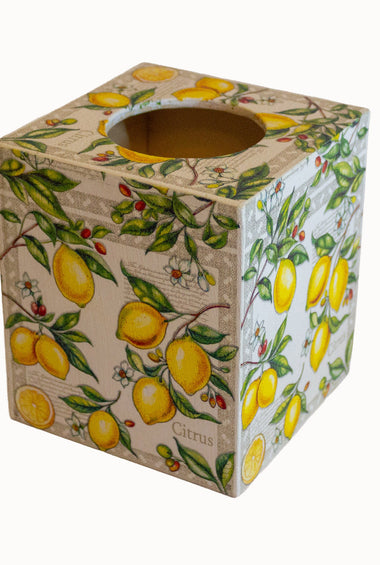 Cutie de servetele patrata decorata cu lamai.