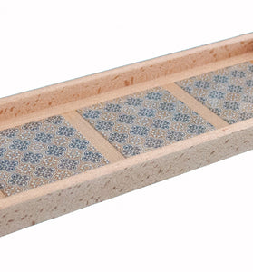 Tava din lemn decorata cu 3 placi de faianta.