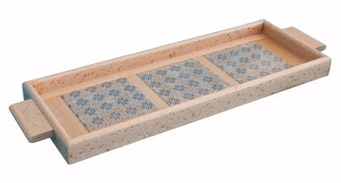 Tava din lemn decorata cu 3 placi de faianta.